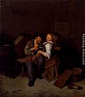 Couple Canvas Paintings - An Amorous Couple In A Tavern